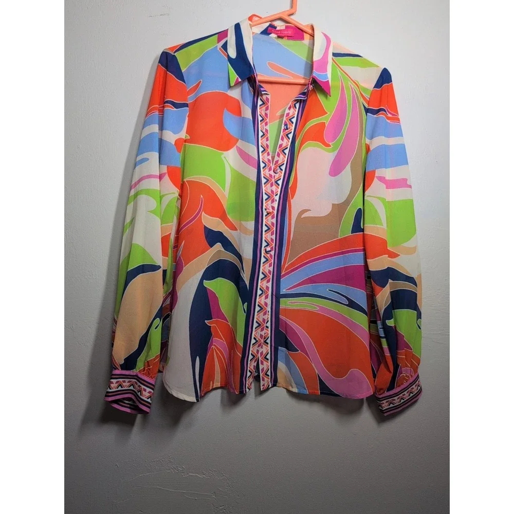 Flying Tomato Button Up Top Paisley Long Sleeve Women Size S - Picture 1 of 8